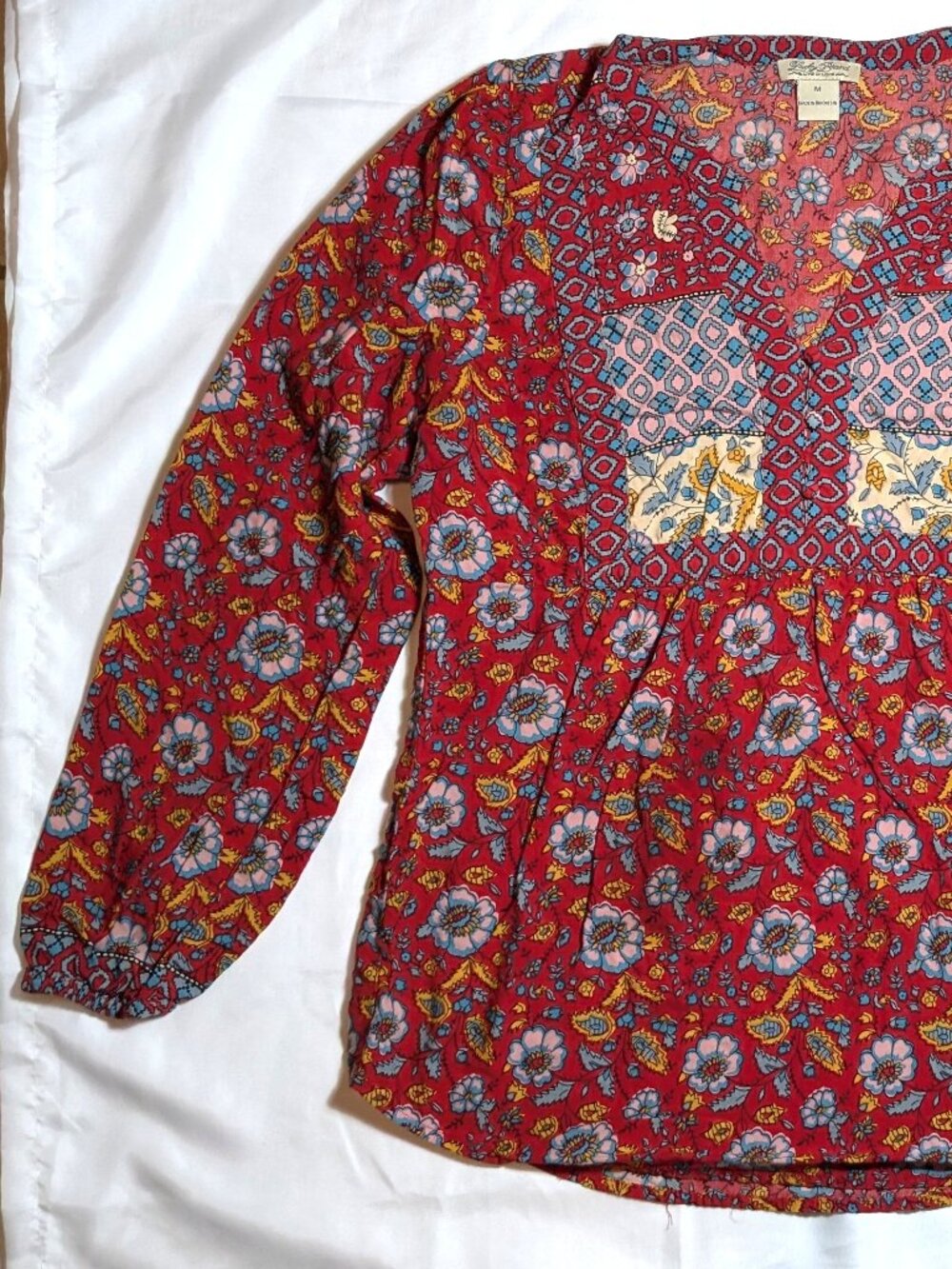 Women's Lucky Brand Baby-doll 3/4 Sleeve Floral Blouse Size Medium
